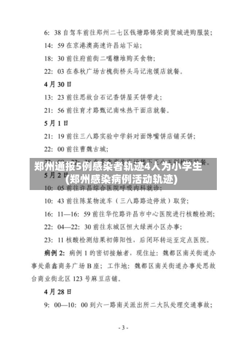 郑州通报5例感染者轨迹4人为小学生(郑州感染病例活动轨迹)