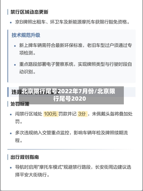 北京限行尾号2022年7月份/北京限行尾号2020