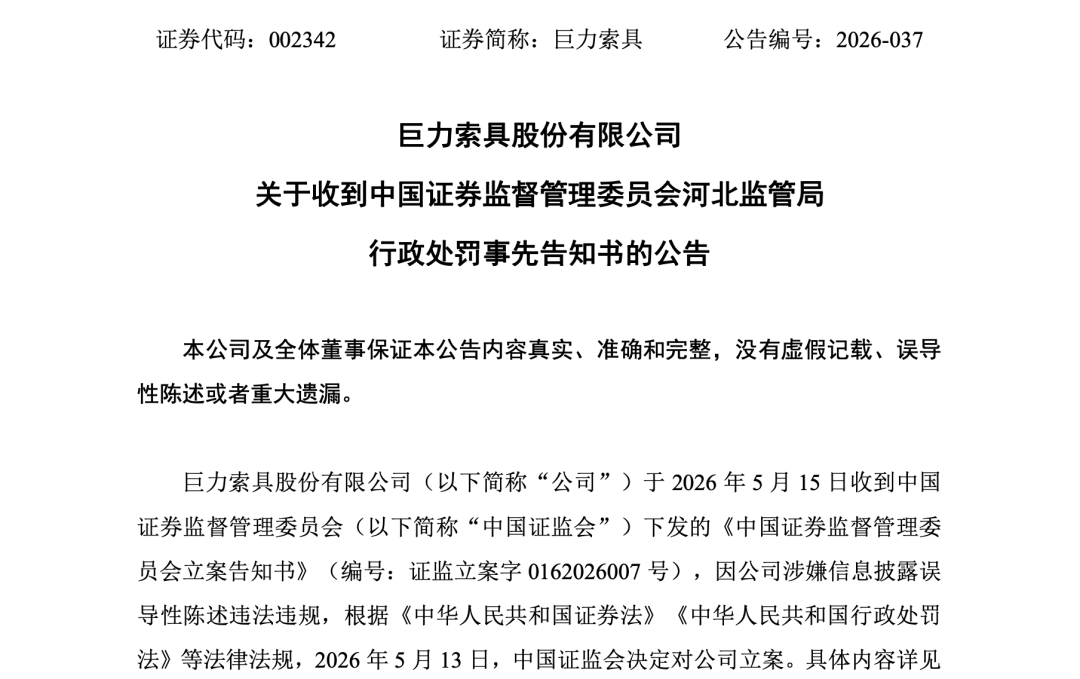 巨力索具，高额罚单来了